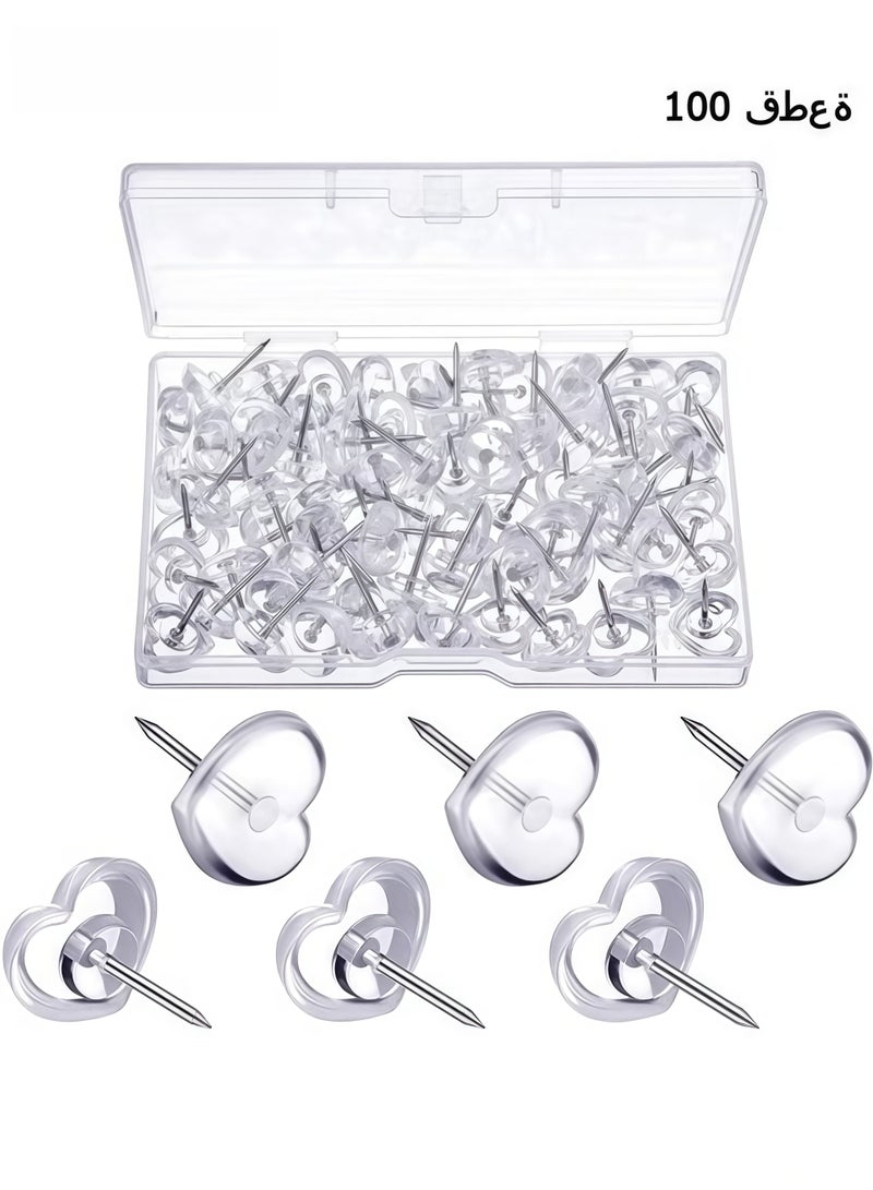 (100 Pieces) Heart Clear Push Pins for Cork Board, Transparent Heart Shaped Thumb Tacks Plastic Decorative Push Pins for Posters, Office, Photo Maps, School, Classroom Supplies - Image 1