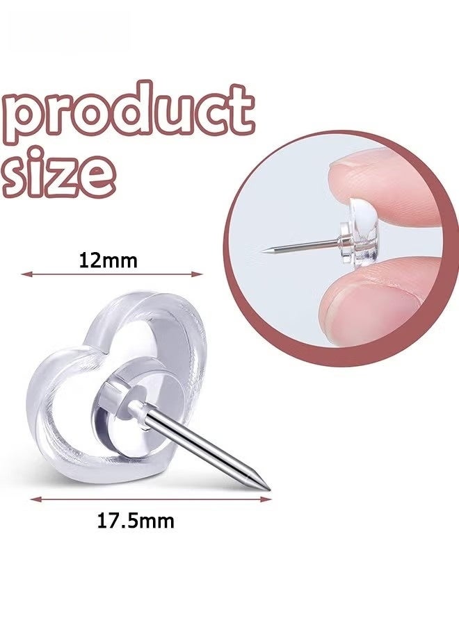 (100 Pieces) Heart Clear Push Pins for Cork Board, Transparent Heart Shaped Thumb Tacks Plastic Decorative Push Pins for Posters, Office, Photo Maps, School, Classroom Supplies - Image 2
