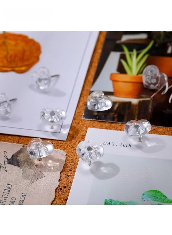 (100 Pieces) Heart Clear Push Pins for Cork Board, Transparent Heart Shaped Thumb Tacks Plastic Decorative Push Pins for Posters, Office, Photo Maps, School, Classroom Supplies - Image 4