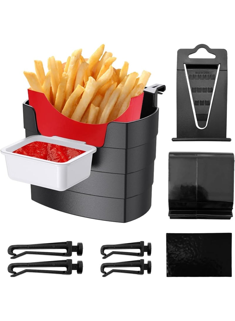 SYOSI Car French Fry Holder, Multi-Functional Vehicle Cup Holder with Sauce Compartment, Air Vent Expander for Drinks Snacks Small Items, Car Organizer for Travel Daily Commute Black - Image 1