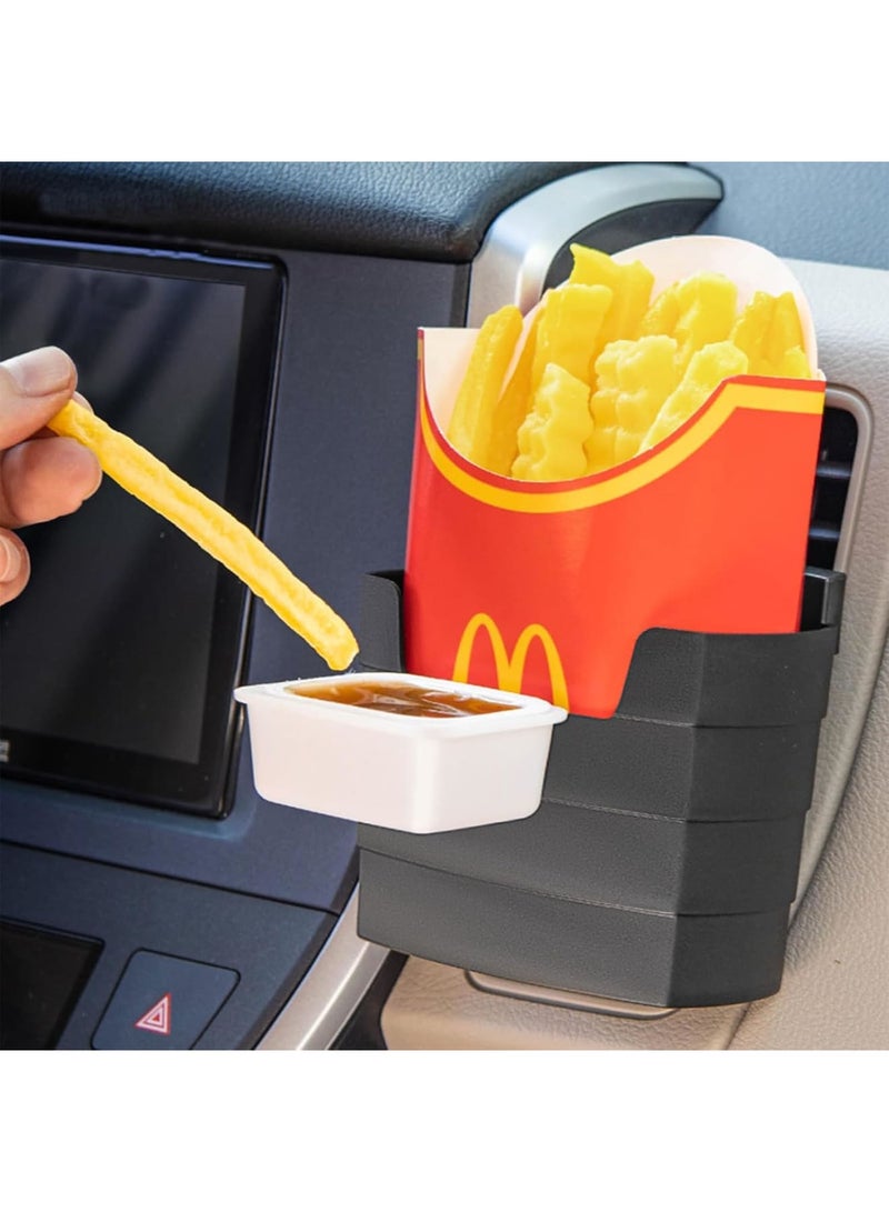 SYOSI Car French Fry Holder, Multi-Functional Vehicle Cup Holder with Sauce Compartment, Air Vent Expander for Drinks Snacks Small Items, Car Organizer for Travel Daily Commute Black - Image 4