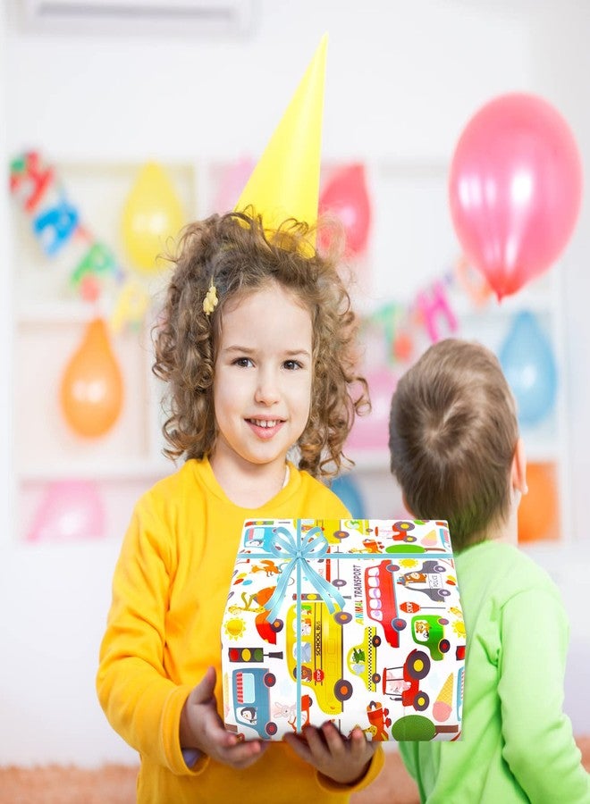 NEPOG Birthday Wrapping Paper for Kids Boys Girls, Animal Transport Design Gift Wrapping Paper, Cartoon Animals 6 Sheets Folded Flat 20x28 inches per Sheet for Birthday Baby Shower - Image 4