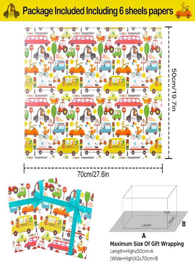 NEPOG Birthday Wrapping Paper for Kids Boys Girls, Animal Transport Design Gift Wrapping Paper, Cartoon Animals 6 Sheets Folded Flat 20x28 inches per Sheet for Birthday Baby Shower - Image 2