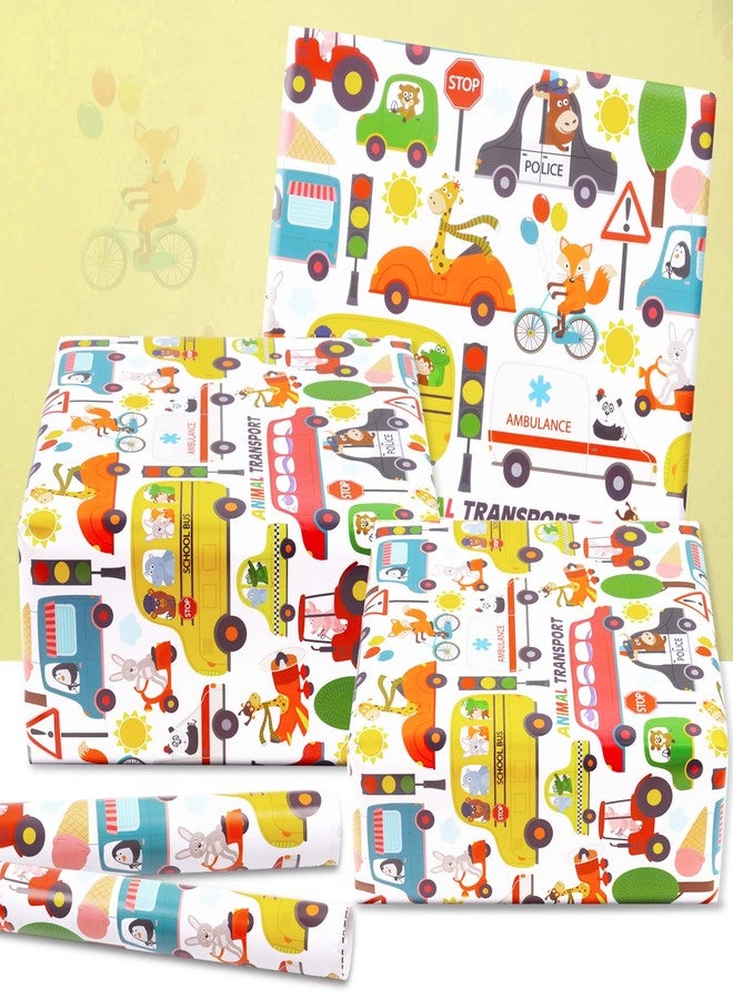 NEPOG Birthday Wrapping Paper for Kids Boys Girls, Animal Transport Design Gift Wrapping Paper, Cartoon Animals 6 Sheets Folded Flat 20x28 inches per Sheet for Birthday Baby Shower - Image 3