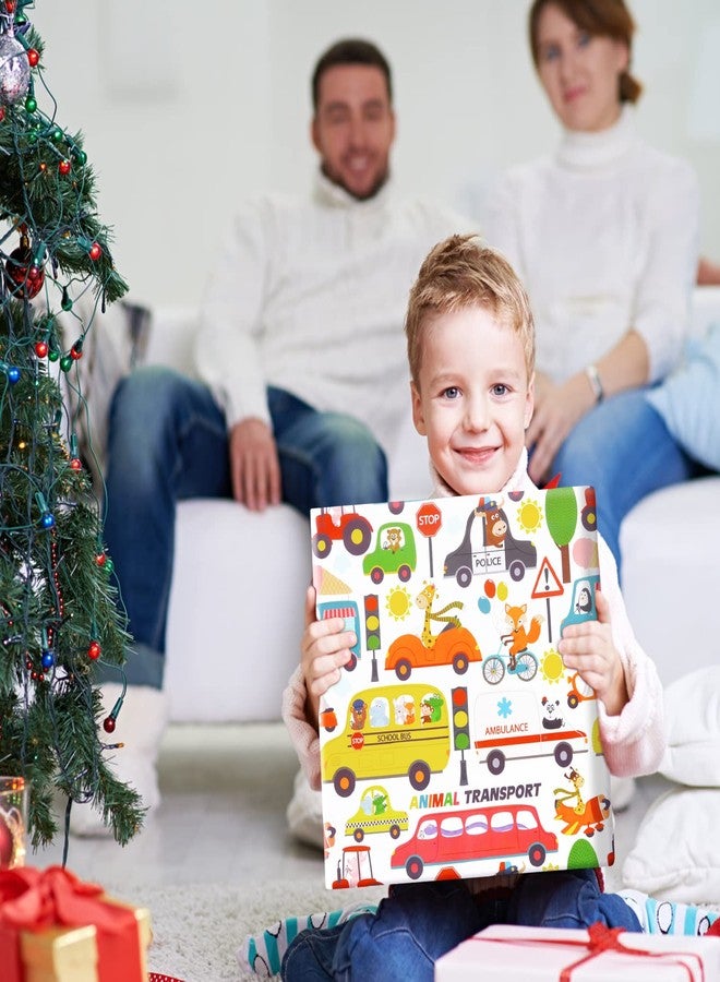 NEPOG Birthday Wrapping Paper for Kids Boys Girls, Animal Transport Design Gift Wrapping Paper, Cartoon Animals 6 Sheets Folded Flat 20x28 inches per Sheet for Birthday Baby Shower - Image 5