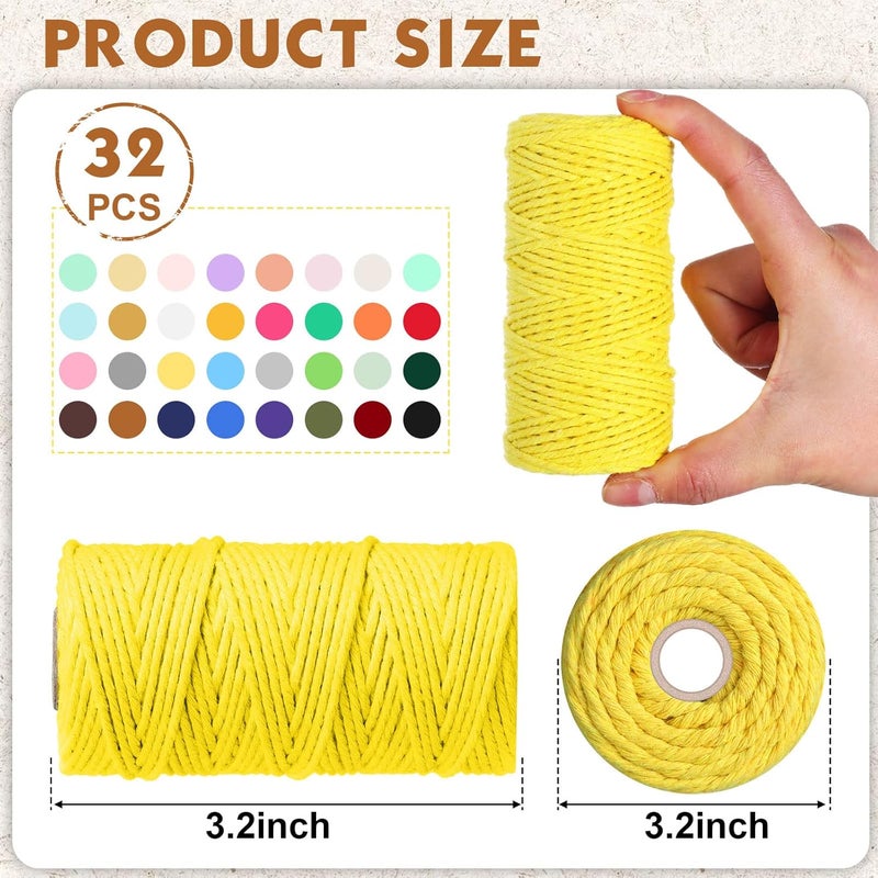 Woanger 32 لفة من حبل المكرمية 4 خيوط 2 مم × 1760 ياردة من قطن المكرمية الطبيعي حبل قطن ملون بالجملة حبل حرفة DIY خيوط مكرمية ملونة للتريكو تغليف الهدايا مستلزمات التريكو DIY - Image 2