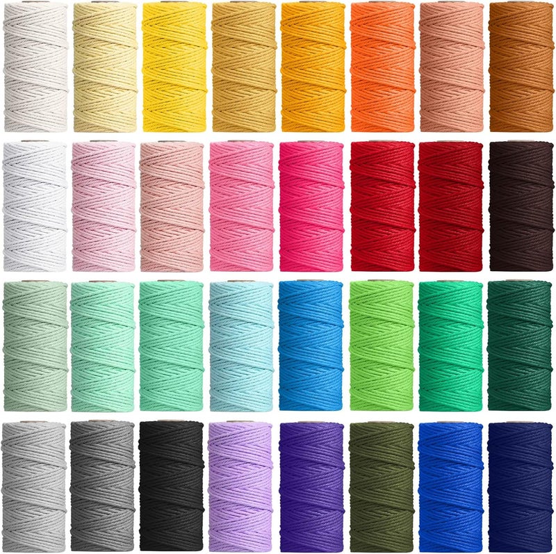 Woanger 32 لفة من حبل المكرمية 4 خيوط 2 مم × 1760 ياردة من قطن المكرمية الطبيعي حبل قطن ملون بالجملة حبل حرفة DIY خيوط مكرمية ملونة للتريكو تغليف الهدايا مستلزمات التريكو DIY - Image 1