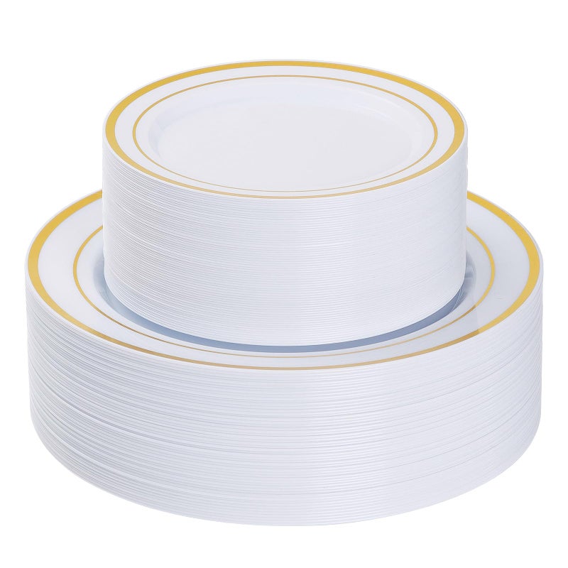 Goodluck 120PCS Gold Plastic Plates, Heavy Duty Disposable Gold Plates with 60 10.25 inch Dinner Plates and 60 7.5 inch Dessert Plates, Disposable Plates for Party, Holiday, Wedding - Image 1