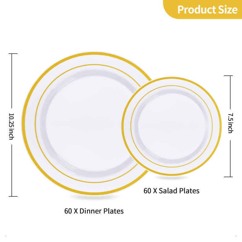 Goodluck 120PCS Gold Plastic Plates, Heavy Duty Disposable Gold Plates with 60 10.25 inch Dinner Plates and 60 7.5 inch Dessert Plates, Disposable Plates for Party, Holiday, Wedding - Image 3