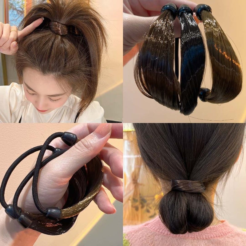 Generic Puffed Dull Glossy Artificial Hair Ring Bun Hair Accessory New Bride Hair Style Fake Hair Flower Wreath Hair Decorations 5#1 bar brown red 