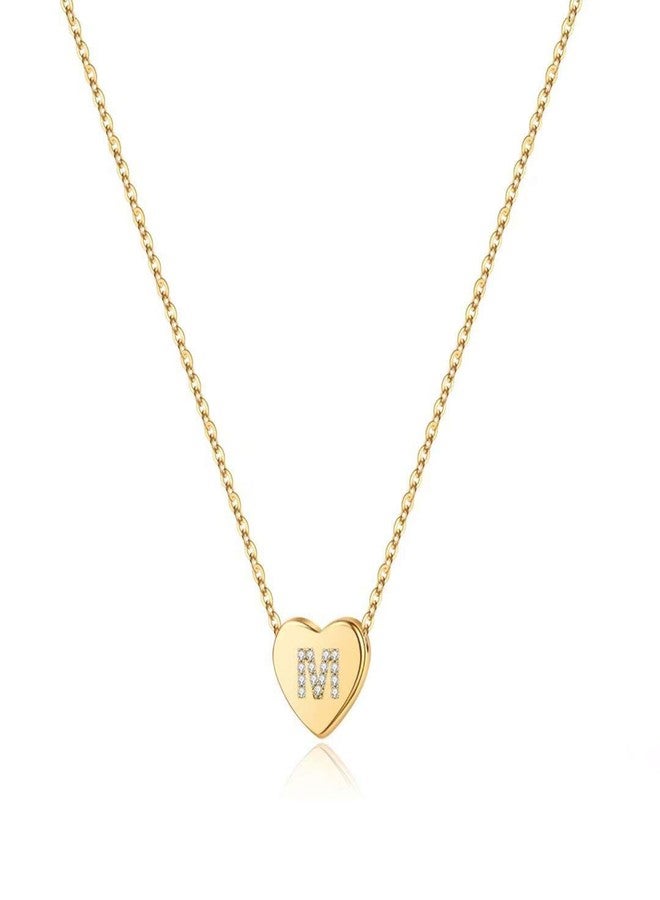 M MOOHAM Initial Necklace for Girls, Dainty 14K Gold Plated Letter M Initial Heart Necklace for Girl Gifts - Image 1
