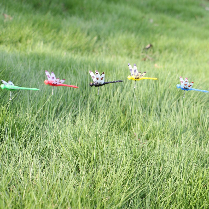 PCTC 24 Packs 3D Dragonfly Garden Decor Realistic Dragonfly Garden Stakes Dragonflies Gardening Decoration Insert Plaque Patio Garden Decoration, 4 Colors [Small Dragonfly] - Image 5