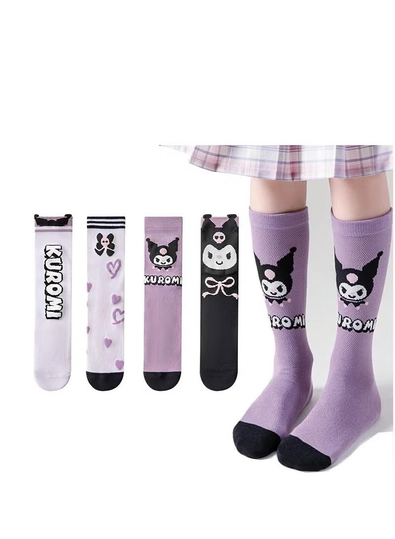 kuromi 4 Pairs Knee High Socks for Girls, Cute Cartoon Compression Sock, Comfy Breathable Long Cotton Stocking - Image 1