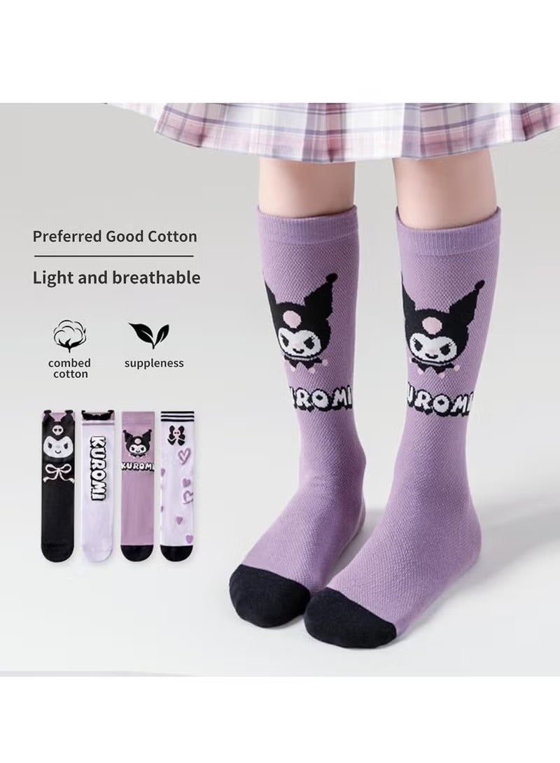 kuromi 4 Pairs Knee High Socks for Girls, Cute Cartoon Compression Sock, Comfy Breathable Long Cotton Stocking - Image 5