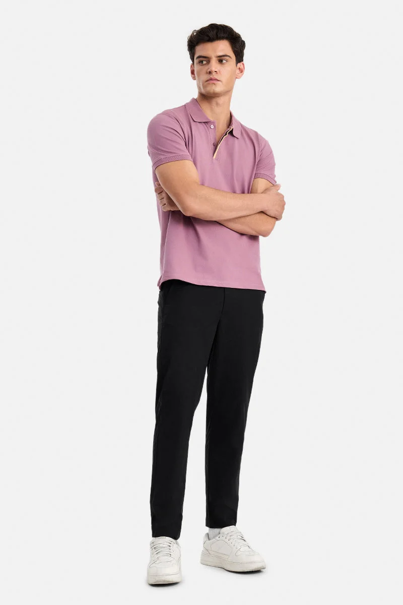 SNITCH Black Solid Regular Fit Casual Trousers