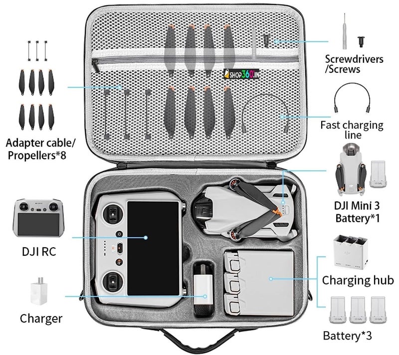 Careflection Waterproof Portable Storage Case for Mini 3 Pro (with DJI RC Remote Controller) Waterproof Portable Storage C Carry Case : Double Layer Can Hold Tablets, Landing Pad, Tablet Holder and Other DJI Kits - Image 3