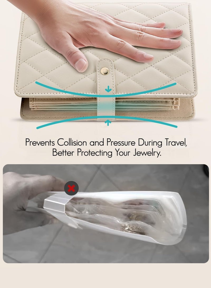 LOOPITYS Ladies' teacher gift, travel jewelry storage bag, jewelry storage book ring clip, with 5 transparent zippers. Velvet jewelry bag can hold rings, necklaces, earrings, in beige color - Image 5