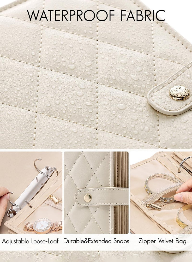 LOOPITYS Ladies' teacher gift, travel jewelry storage bag, jewelry storage book ring clip, with 5 transparent zippers. Velvet jewelry bag can hold rings, necklaces, earrings, in beige color - Image 4