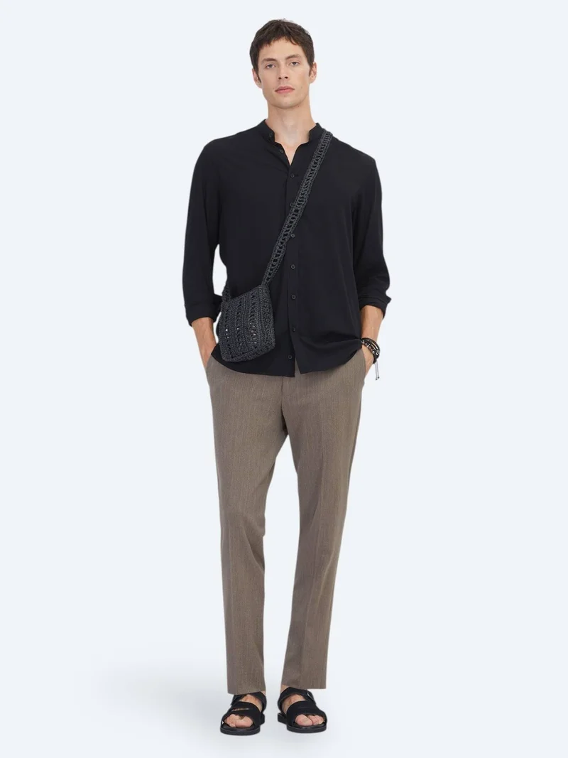 Kip Black Regular Fit Long Weaving Classical Shirt