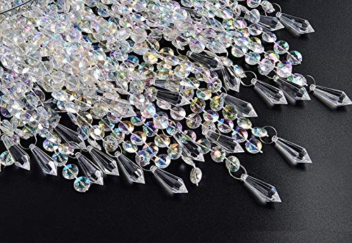 Waneway 3 Tiers Ceiling Chandelier Pendant Light Shade with Acrylic Jewel Droplets, Beaded Lampshade with Chrome Frame and Clear Beads, Diameter 8.7 inches, Clear - Image 5