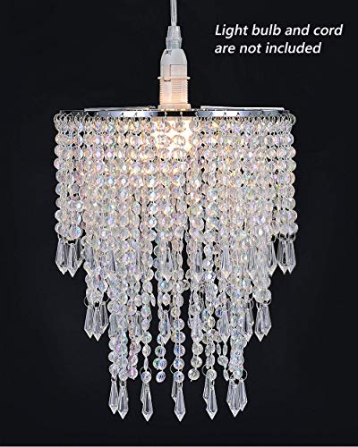 Waneway 3 Tiers Ceiling Chandelier Pendant Light Shade with Acrylic Jewel Droplets, Beaded Lampshade with Chrome Frame and Clear Beads, Diameter 8.7 inches, Clear - Image 2