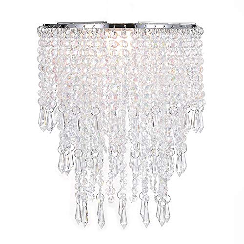 Waneway 3 Tiers Ceiling Chandelier Pendant Light Shade with Acrylic Jewel Droplets, Beaded Lampshade with Chrome Frame and Clear Beads, Diameter 8.7 inches, Clear - Image 1