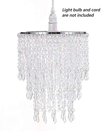 Waneway 3 Tiers Ceiling Chandelier Pendant Light Shade with Acrylic Jewel Droplets, Beaded Lampshade with Chrome Frame and Clear Beads, Diameter 8.7 inches, Clear - Image 3