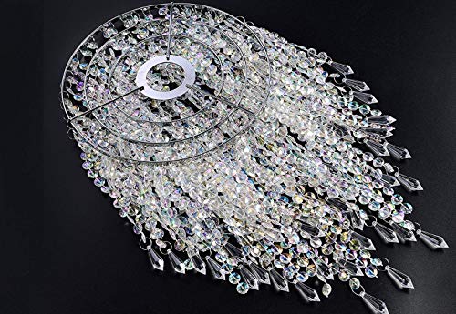 Waneway 3 Tiers Ceiling Chandelier Pendant Light Shade with Acrylic Jewel Droplets, Beaded Lampshade with Chrome Frame and Clear Beads, Diameter 8.7 inches, Clear - Image 4