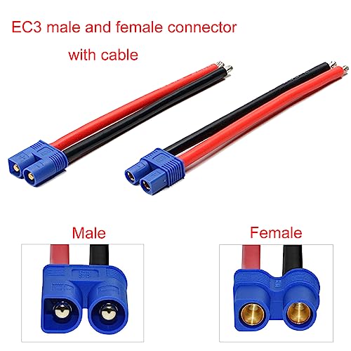 LINSYRC 3 Pairs EC3 Style Male and Female Connector Plug Adapter Cable with 15cm 14awg Silicone Wire for RC Lipo Battery - Image 5