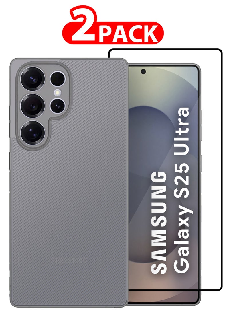 CATANES ( for Galaxy S25 Ultra )2Packs, Case Air Skin Line Design Back Cover Sturdy Durable Ultra-Thin Case Drop Protection Cover Clear with Shock Proof Screen Protector- Dark Grey - Image 1