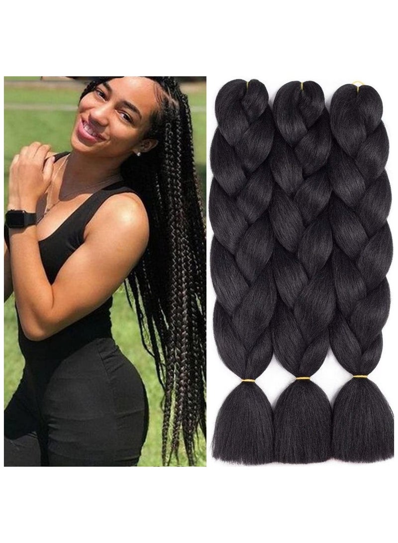 Estelle African braids Hair Extension,Crochet Braiding Hair Extensions Synthetic Braiding Hair High Temperature Synthetic Fiber Jumbo Braiding Hair (3 pcs, black) - Image 1