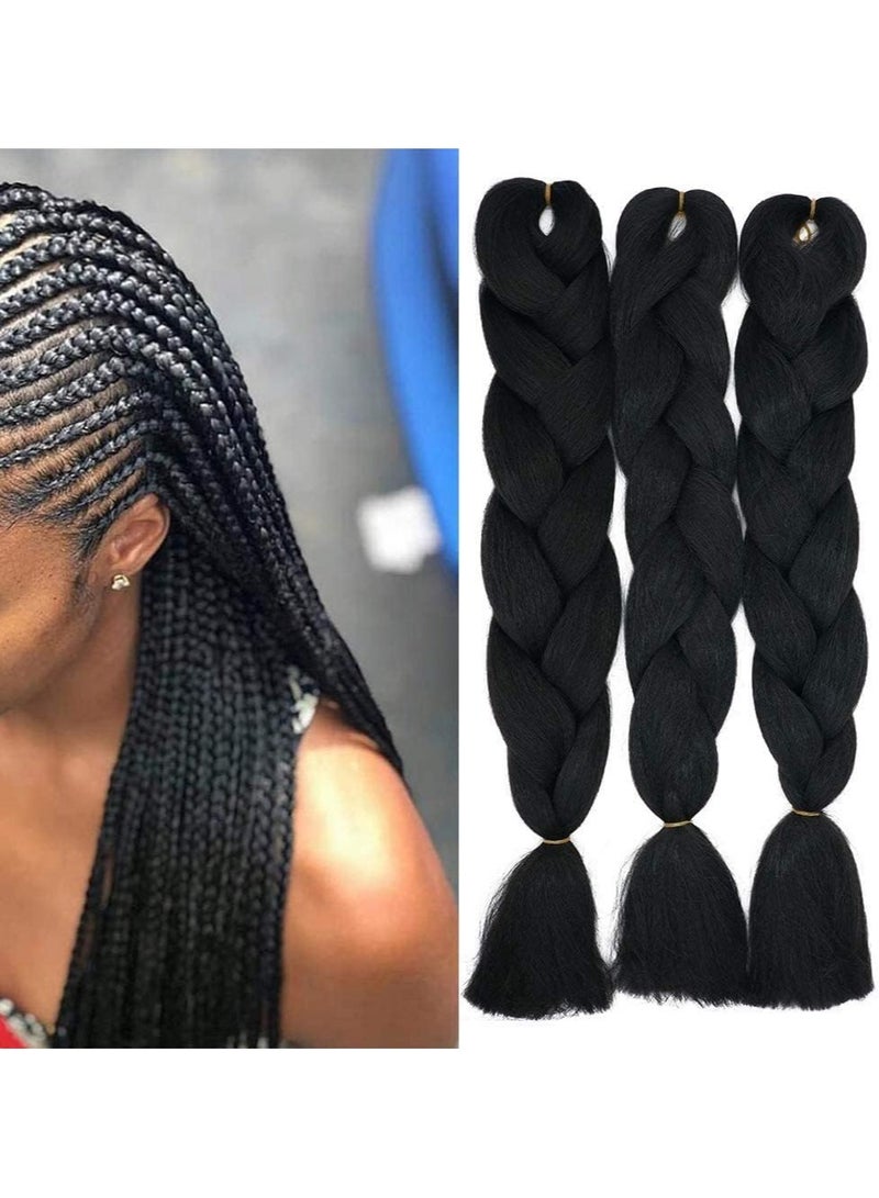 Estelle African braids Hair Extension,Crochet Braiding Hair Extensions Synthetic Braiding Hair High Temperature Synthetic Fiber Jumbo Braiding Hair (3 pcs, black) - Image 2
