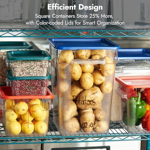 CURTA 4 Pack Food Storage Container with Red Lid - NSF Commercial Grade in 6.0 Qt - Square, Clear, Polycarbonate - Image 5