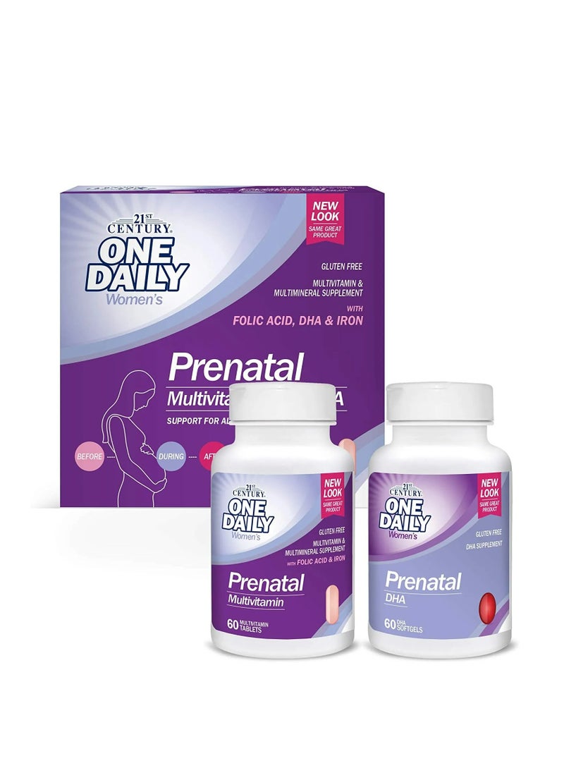 21st CENTURY Prenatal Multivitamin Plus DHA Support For All Stages Of Pregnancy With Folic Acid DHA And Iron 60 Table Plus 60 Softgel 