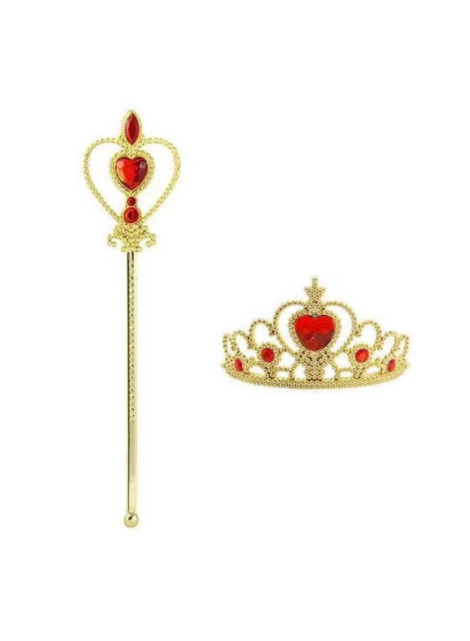 Frozen Princess Aisha Headwear Hair Accessories Crown Snow White Children's Accessories Set Girls' Jewelry Crown-Color:Golden And Red Two-piece Set - Image 1