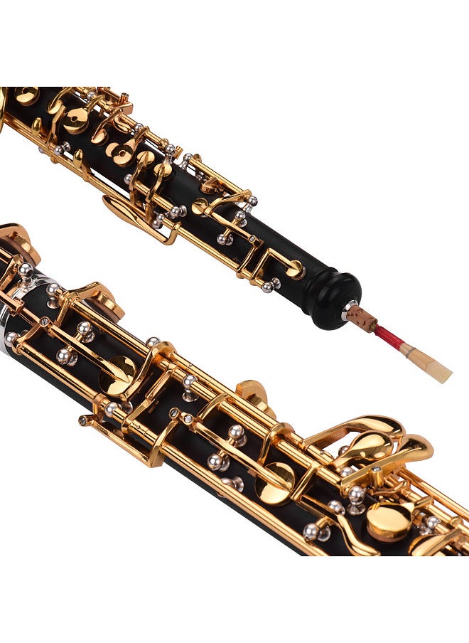 Professional Oboe C Key Semi-automatic Style Pure Gold Plated Keys Woodwind Instrument with Oboe Reed Gloves Leather Case Carry Bag Cleaning Cloth Mini Screwdriver