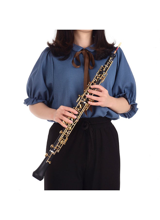 Professional Oboe C Key Semi-automatic Style Pure Gold Plated Keys Woodwind Instrument with Oboe Reed Gloves Leather Case Carry Bag Cleaning Cloth Mini Screwdriver