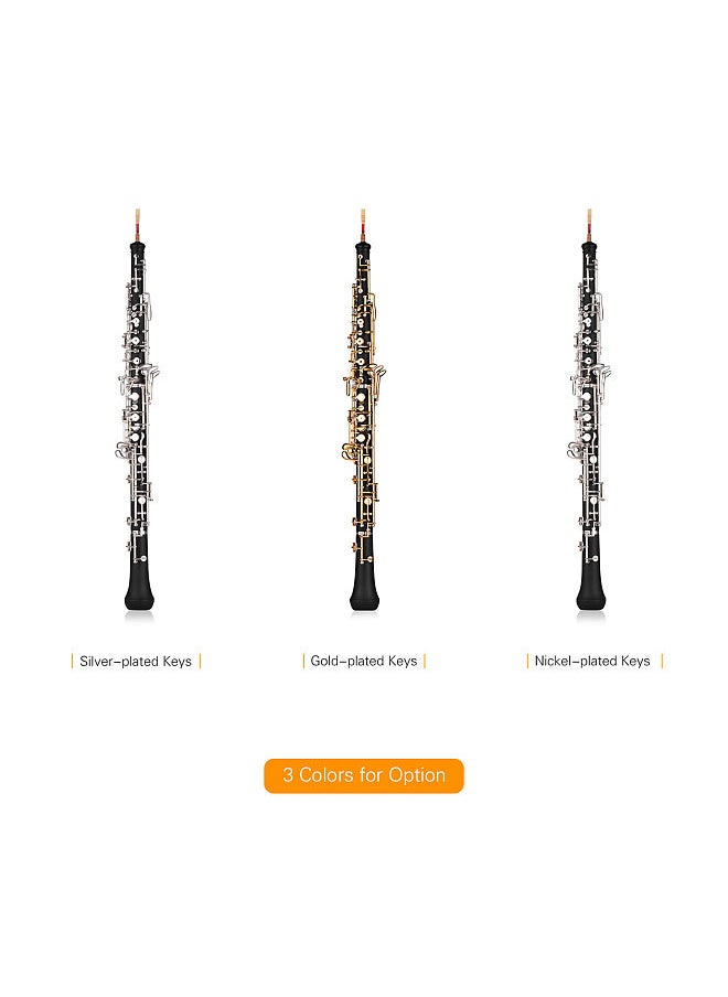 Professional Oboe C Key Semi-automatic Style Pure Gold Plated Keys Woodwind Instrument with Oboe Reed Gloves Leather Case Carry Bag Cleaning Cloth Mini Screwdriver