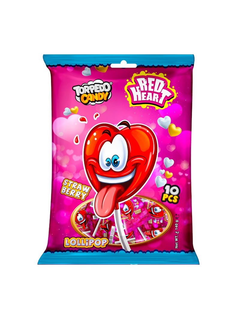Torpedo Strawberry Red Heart Lollipop - Image 1