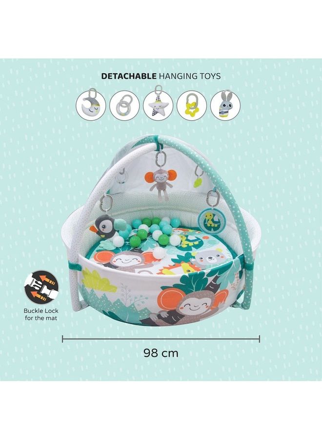 Moon jungle friends baby pool mat with mosquito net + 20 pcs balls, 0m+, Baby playmat & Activity Gym with hanging rattles soft and comfortable cushion mat – Green 45 x 38 x 16.5cm - Image 4