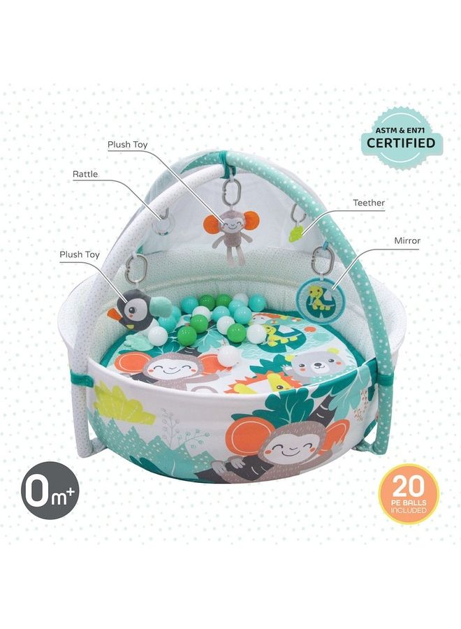 Moon jungle friends baby pool mat with mosquito net + 20 pcs balls, 0m+, Baby playmat & Activity Gym with hanging rattles soft and comfortable cushion mat – Green 45 x 38 x 16.5cm - Image 2