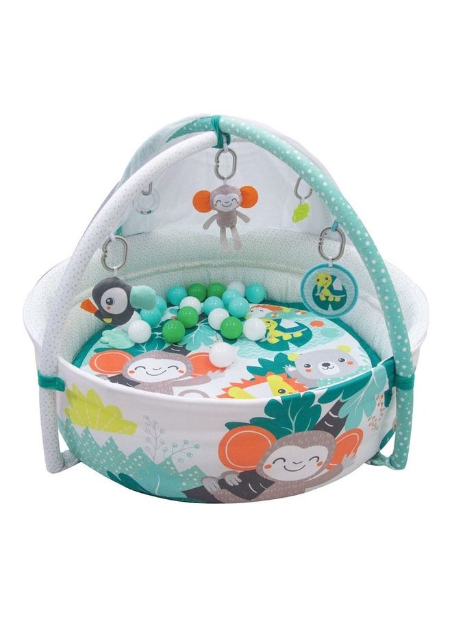 Moon jungle friends baby pool mat with mosquito net + 20 pcs balls, 0m+, Baby playmat & Activity Gym with hanging rattles soft and comfortable cushion mat – Green 45 x 38 x 16.5cm - Image 1