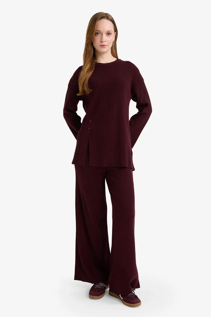ديفاكتو Loose Fit Crew Neck Knit Pullover Tunic