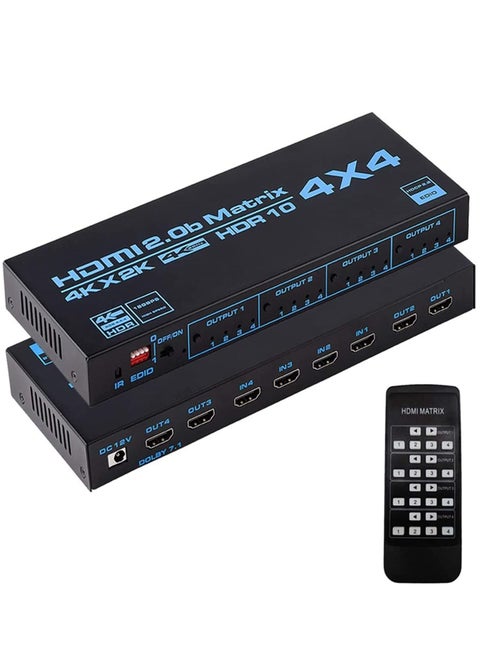 4x4 Matrix Selector, 4k HDMI Matrix 4 Inputs 4 Outputs HDMI Matrix 2.0 Ports 4x4 Support 4K@60Hz 4K Dolby Vision HDR HDCP 2.2 Support Remote Control