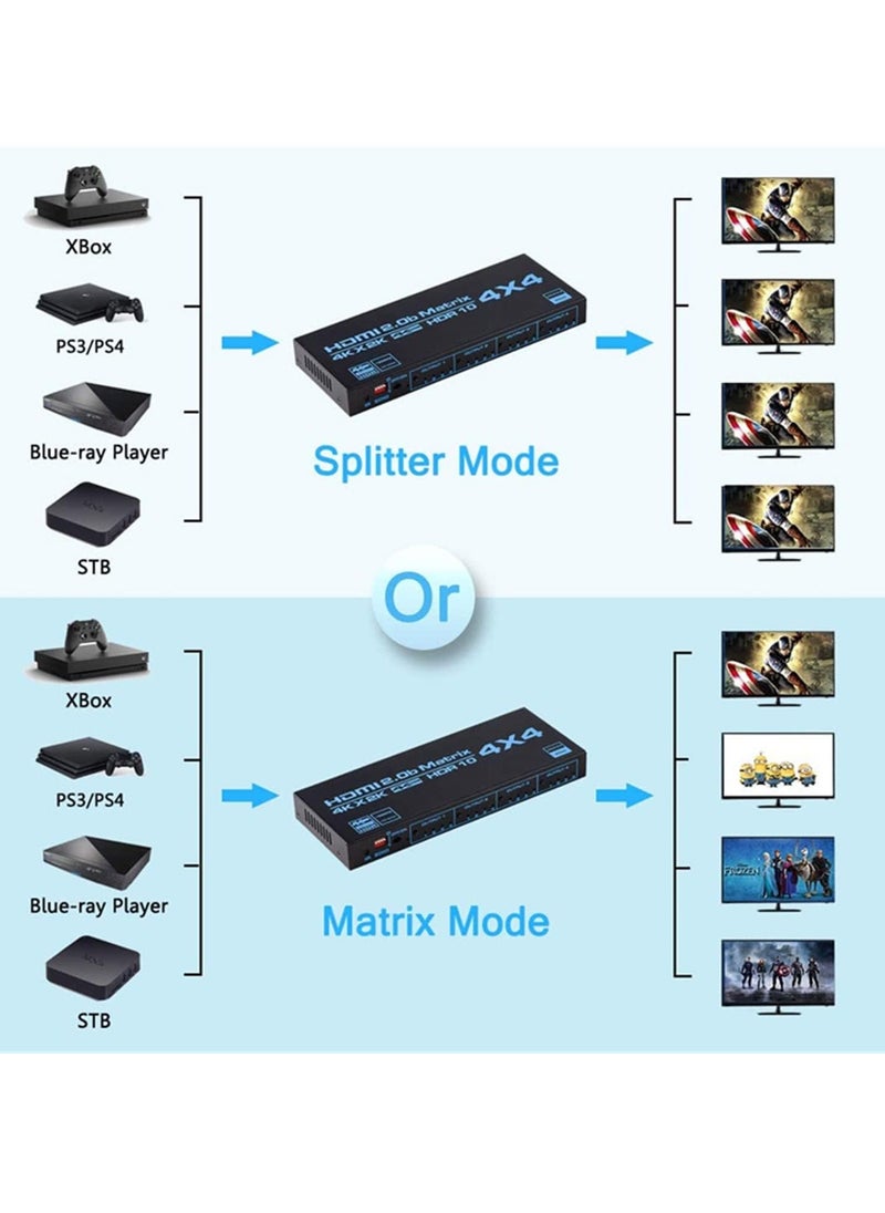 Generic - 4x4 Matrix Selector, 4k HDMI Matrix 4 Inputs 4 Outputs HDMI Matrix 2.0 Ports 4x4 Support 4K@60Hz 4K Dolby Vision HDR HDCP 2.2 Support Remote Control - Image 1