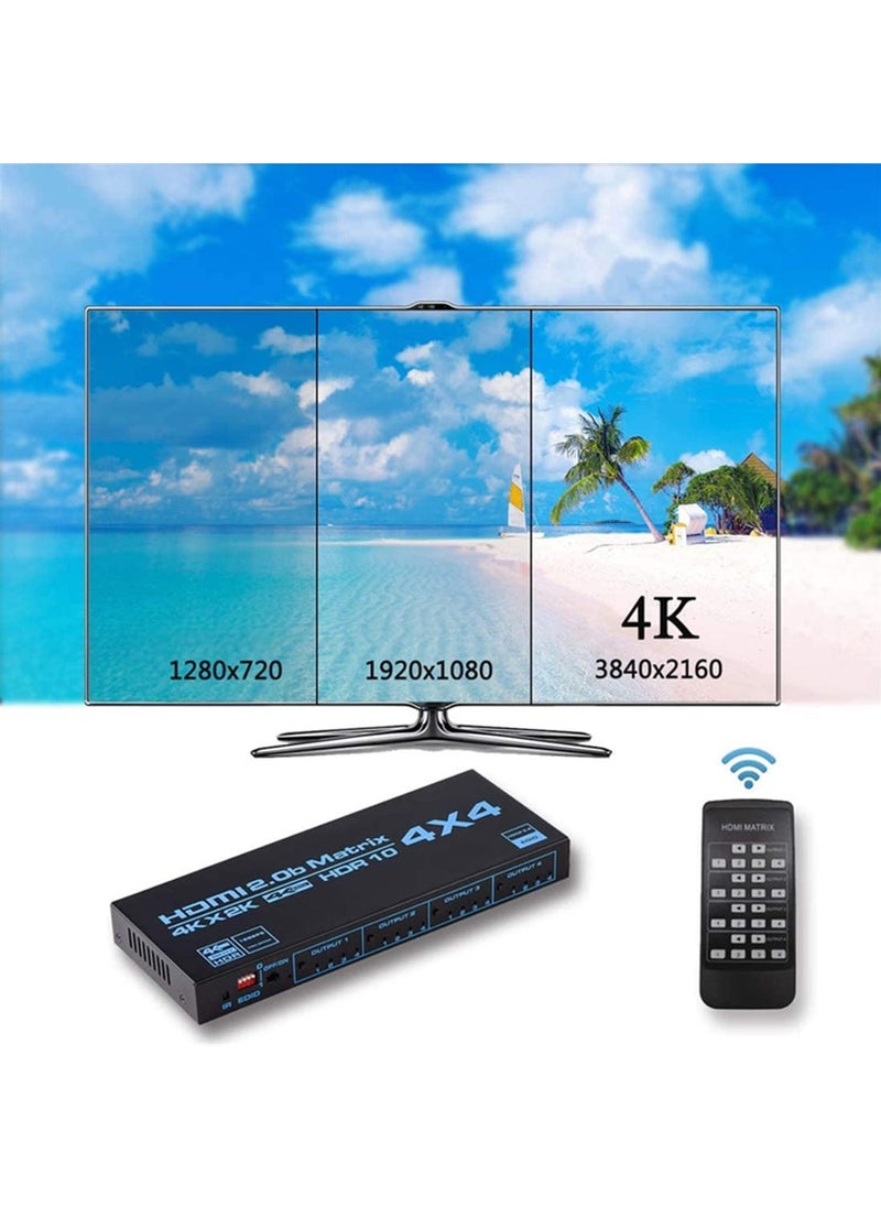 Generic - 4x4 Matrix Selector, 4k HDMI Matrix 4 Inputs 4 Outputs HDMI Matrix 2.0 Ports 4x4 Support 4K@60Hz 4K Dolby Vision HDR HDCP 2.2 Support Remote Control - Image 1