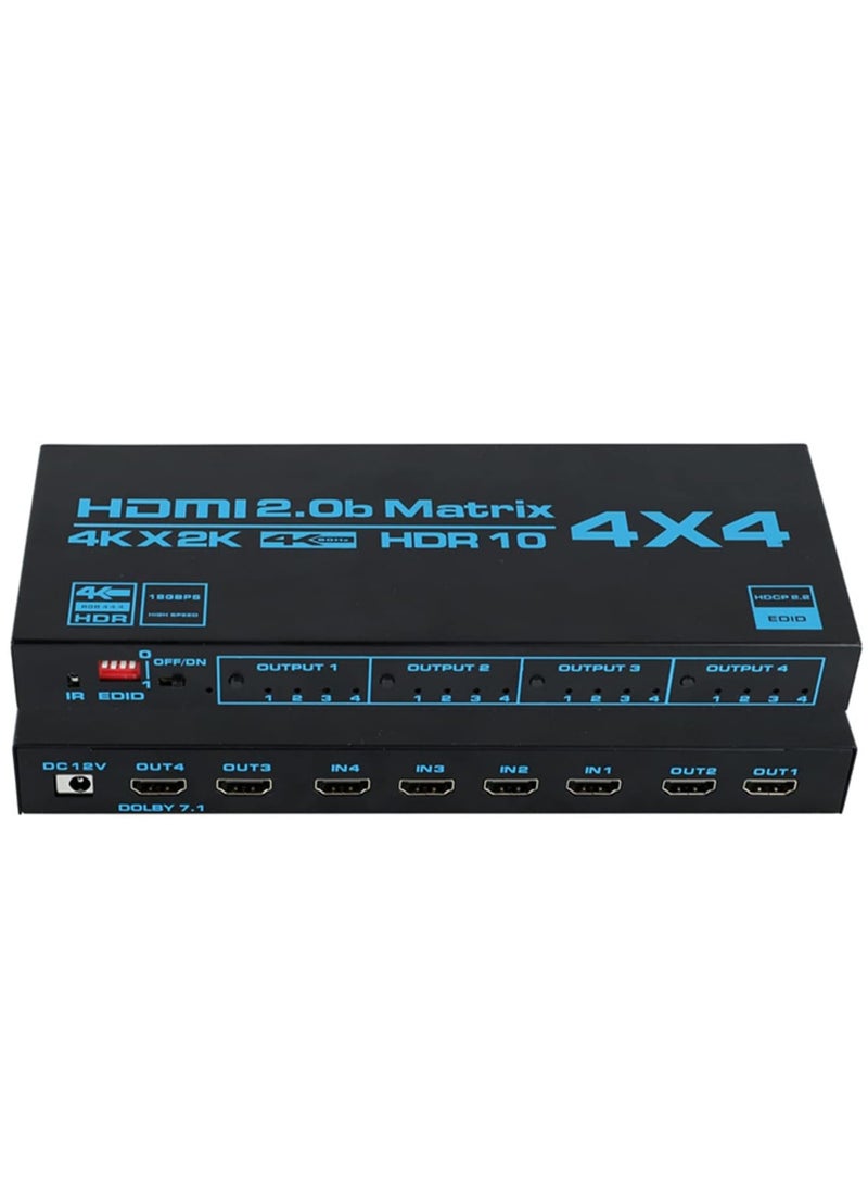 Generic - 4x4 Matrix Selector, 4k HDMI Matrix 4 Inputs 4 Outputs HDMI Matrix 2.0 Ports 4x4 Support 4K@60Hz 4K Dolby Vision HDR HDCP 2.2 Support Remote Control - Image 1