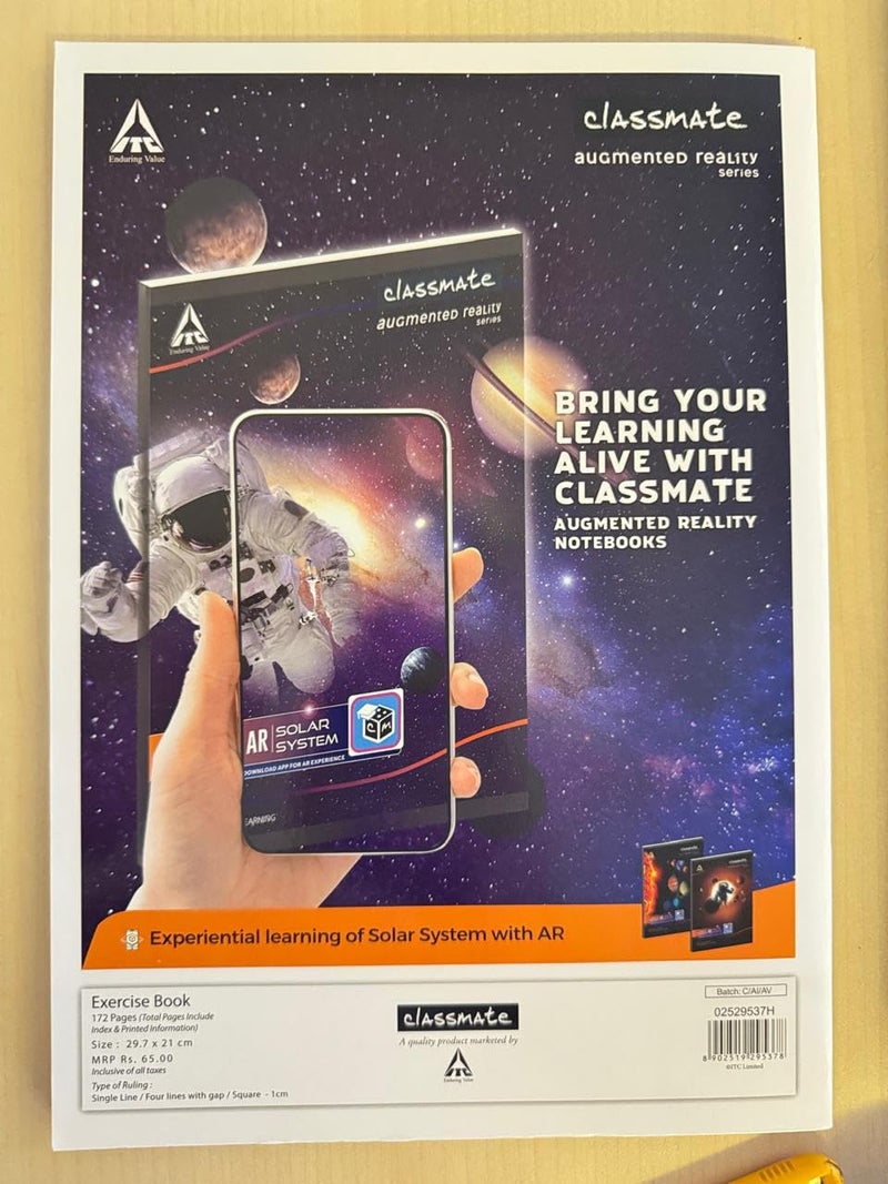 classmate EDU games Inside Exercise Notebook, 3 in 1 Singlie line/Four Line with Gap/Sqaure 1cm, 172 Pages, 29.7 x 21 cm, Set of 3' specified cannot be used as it conflicts with the value ' Augmented Reality Exercise Notebook, Solar System Theme, 172 Pages, 29.7 x 21 cm, Single Line - Image 2