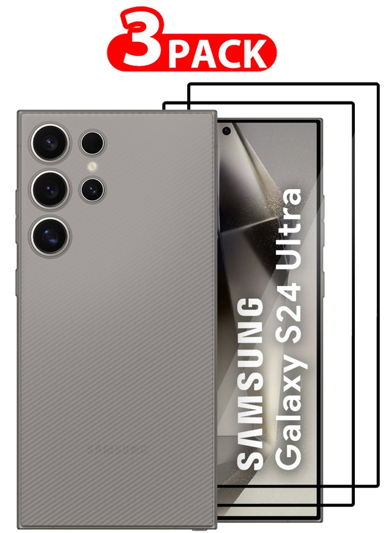 ( for Galaxy S24 Ultra ) 3Packs, Case Air Skin Line Design Back Cover Sturdy Durable Ultra-Thin Case Drop Protection Cover Clear with 2 Shock Proof Screen Protectors - Dark Grey