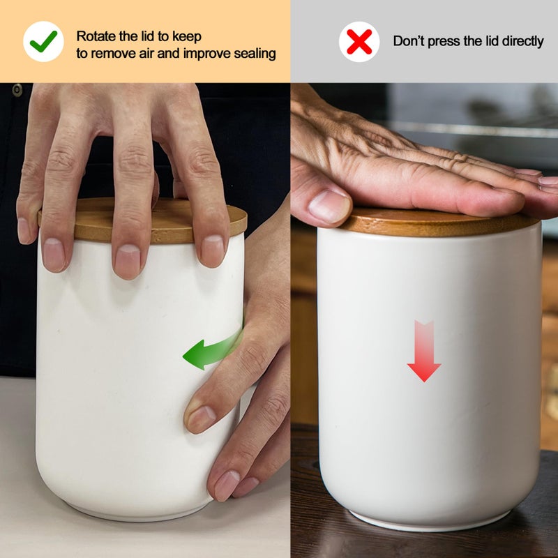 Tenforie White Canister Sets for Kitchen, 3pcs Ceramic Canisters with Airtight Wooden Lid, Food Storage Jar, Large Kitchen Storage Containers for Serving Coffee Beans, Tea, Sugar, Salt, Spices - Image 5